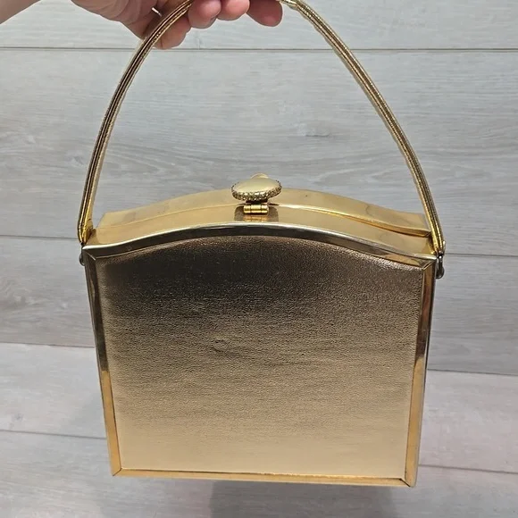 Vintag1960s TYROLEAN Bag Tapestry Cloth Embroidered Puffed Puffy Victorian Purse - Picture 9 of 13